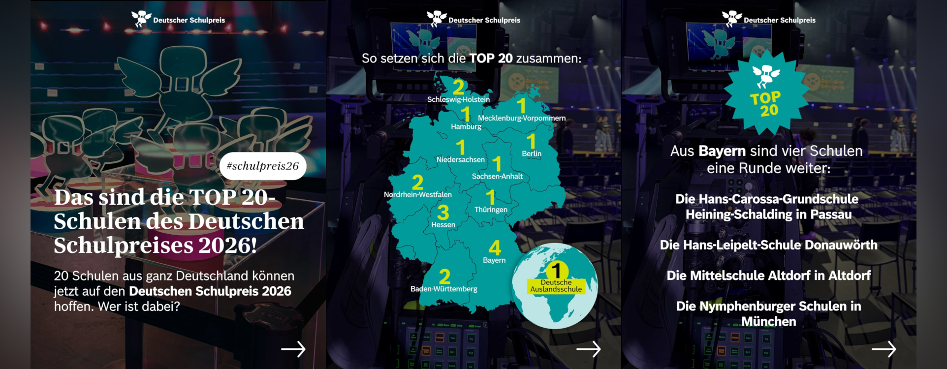 Collage zu den TOP 20, erstellt aus Bildern des Instagram-Kanals des Deutschen Schulpreises